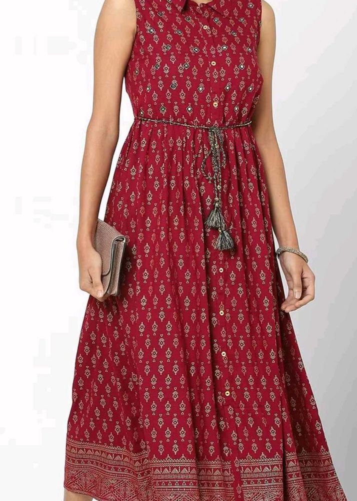 Maroon Printed Maxi Dress