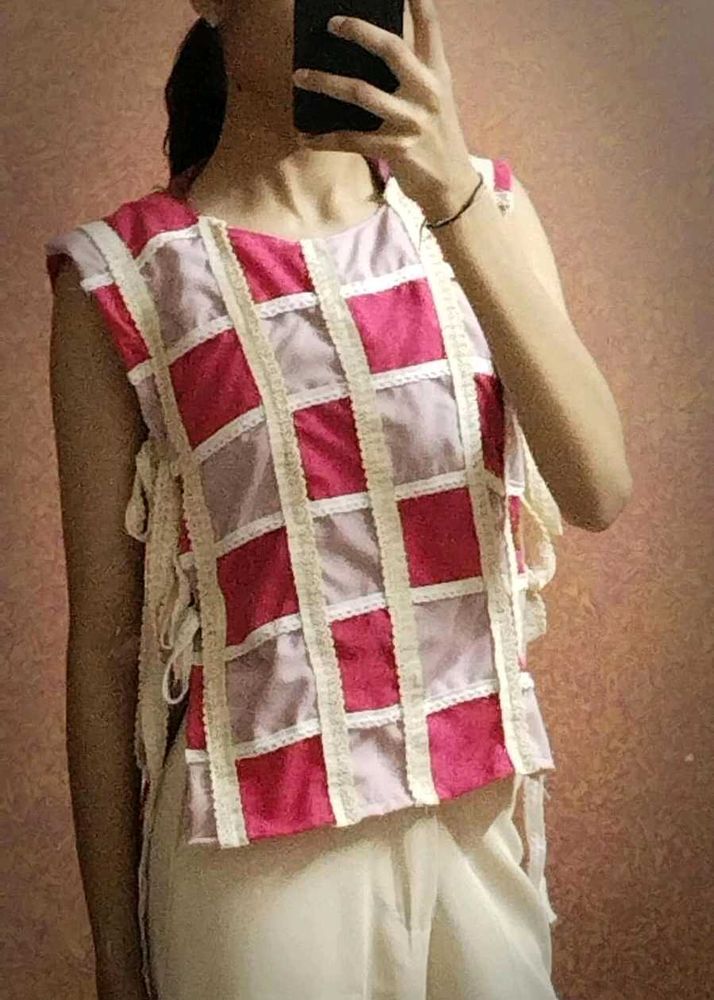 Unique Pink &amp; Beige Patchwork Top