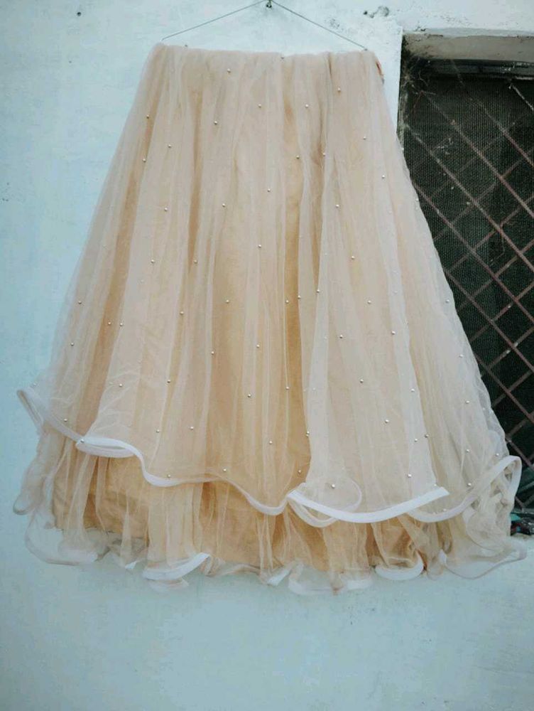 Beige Layered Tulle Skirt