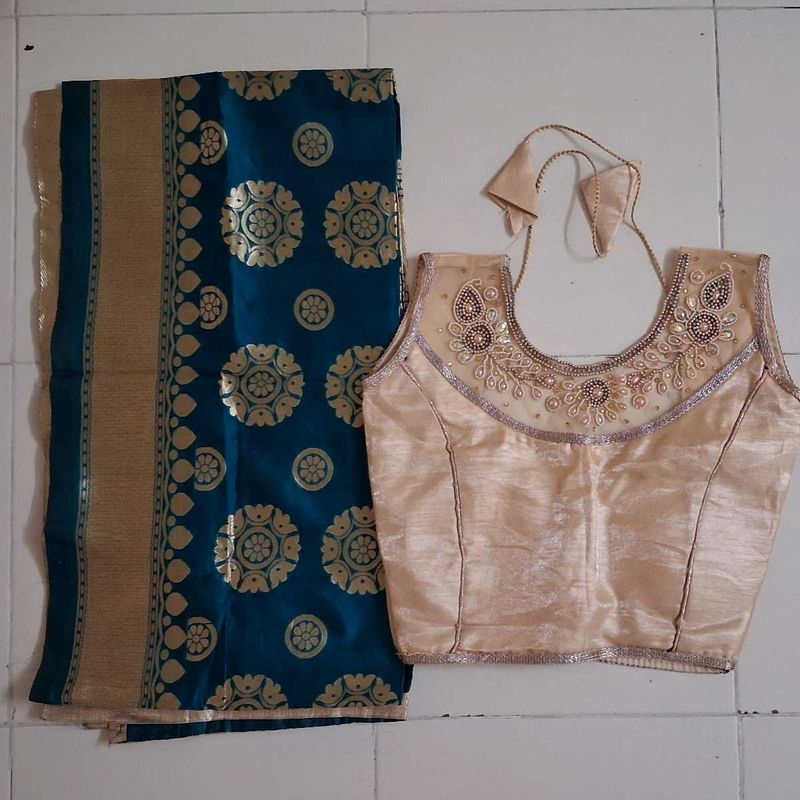 Elegant Teal Dupatta with Embellished Blouse