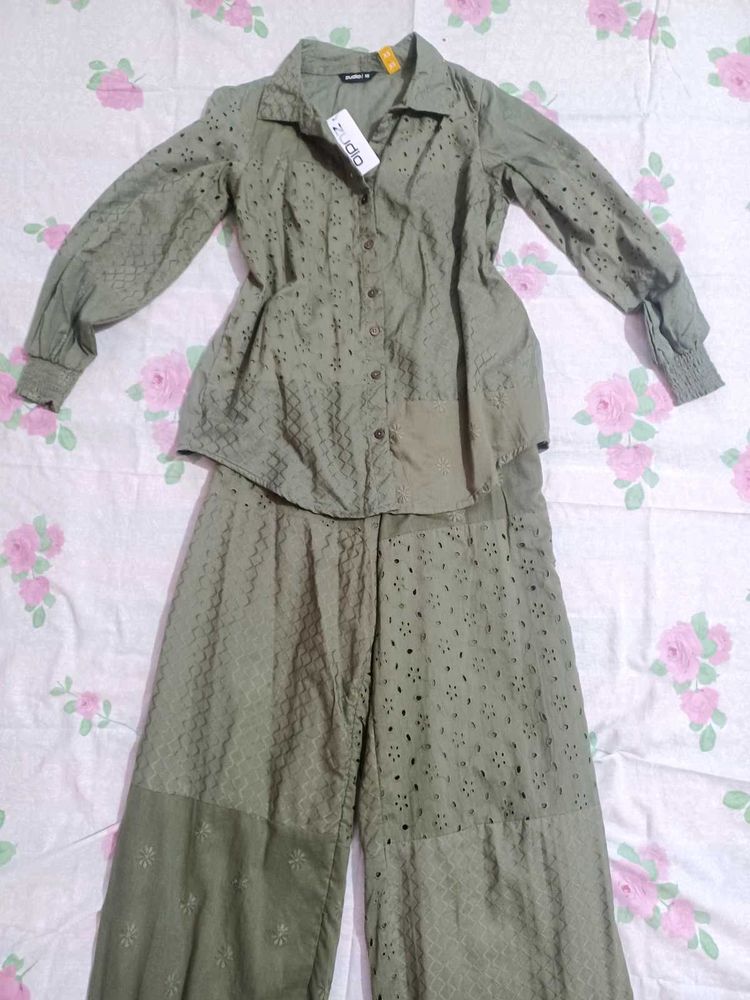 Olive Green Eyelet Co-ord Set
