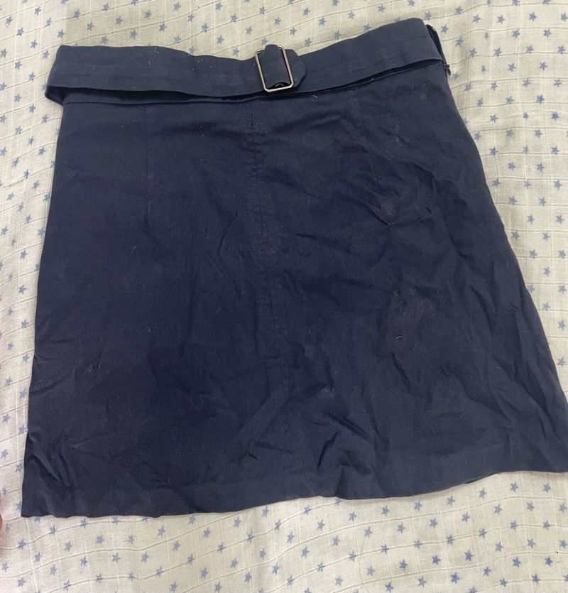 Navy Blue Belted Skirt