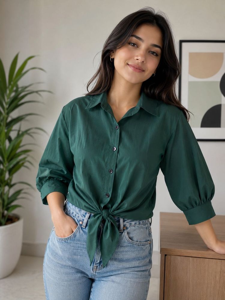 Stylish Green Tie-Front crop top✨