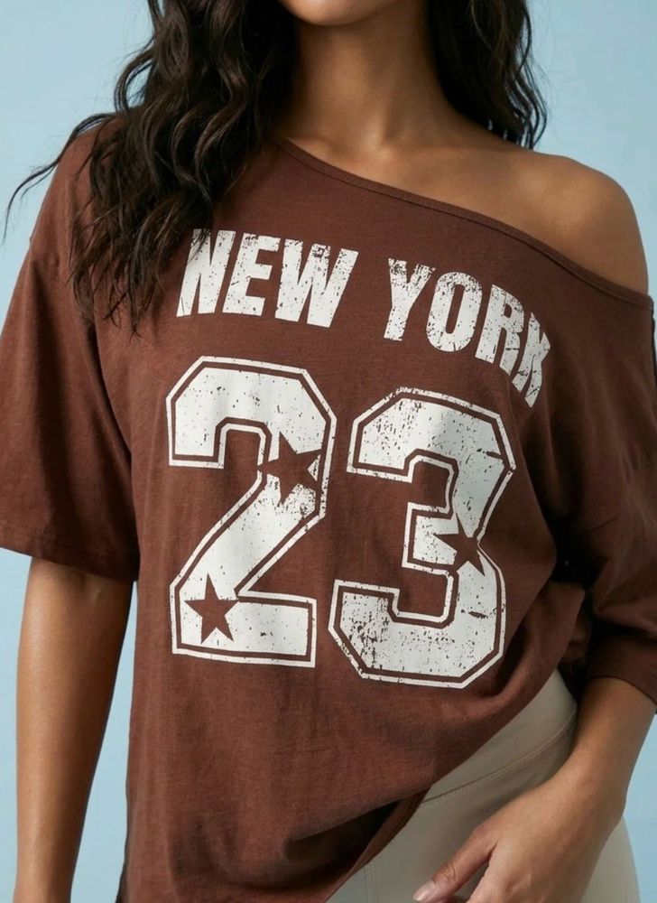 off shoulder printed tshirt