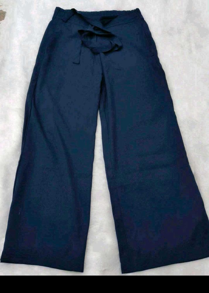 Navy Wide-Leg Pants with Belt