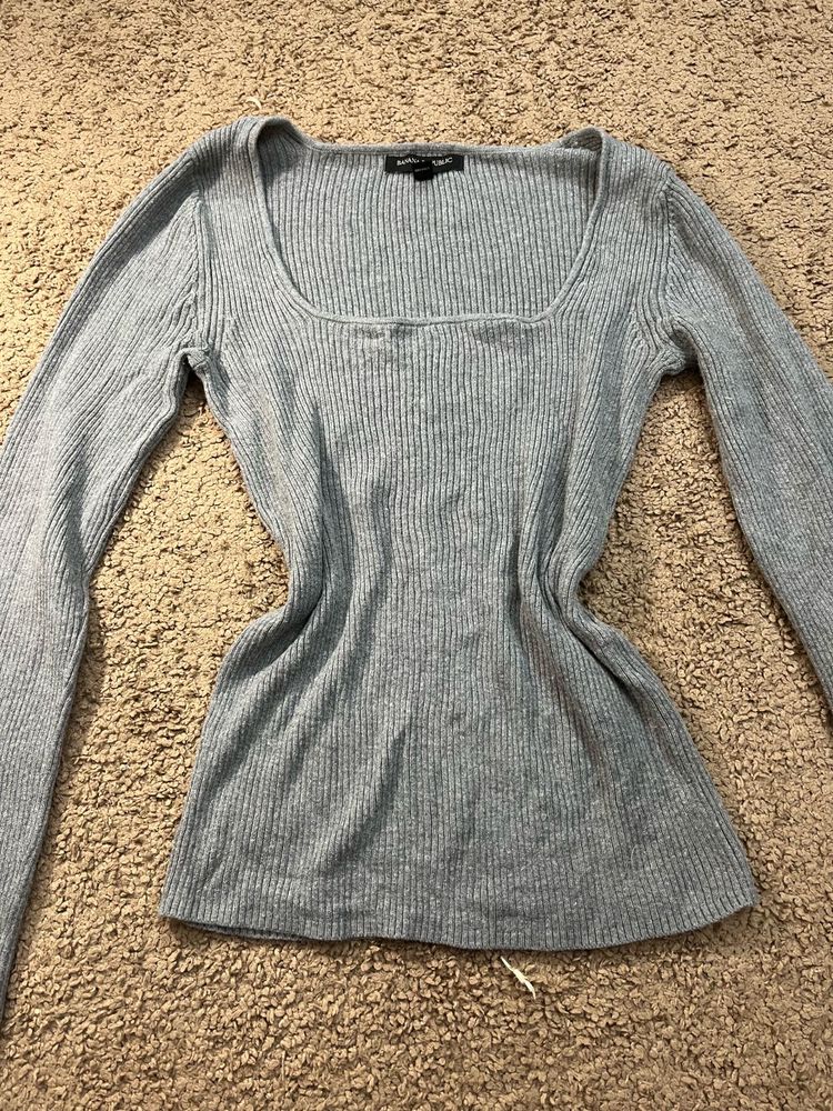 Ribbed Square Neck Long Sleeve Top