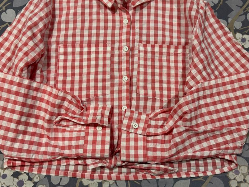 Max Red Checkered Tie-Front Shirt