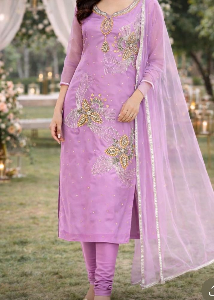 Party Wear Purple Net Suit