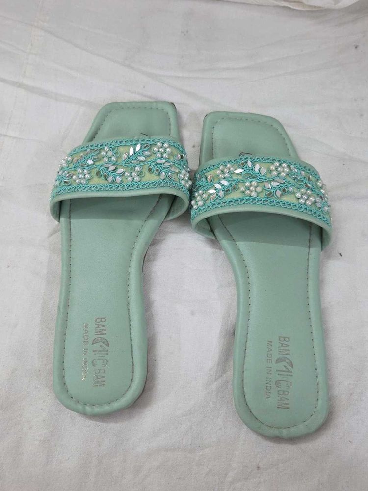 Embellished Mint Green Slides