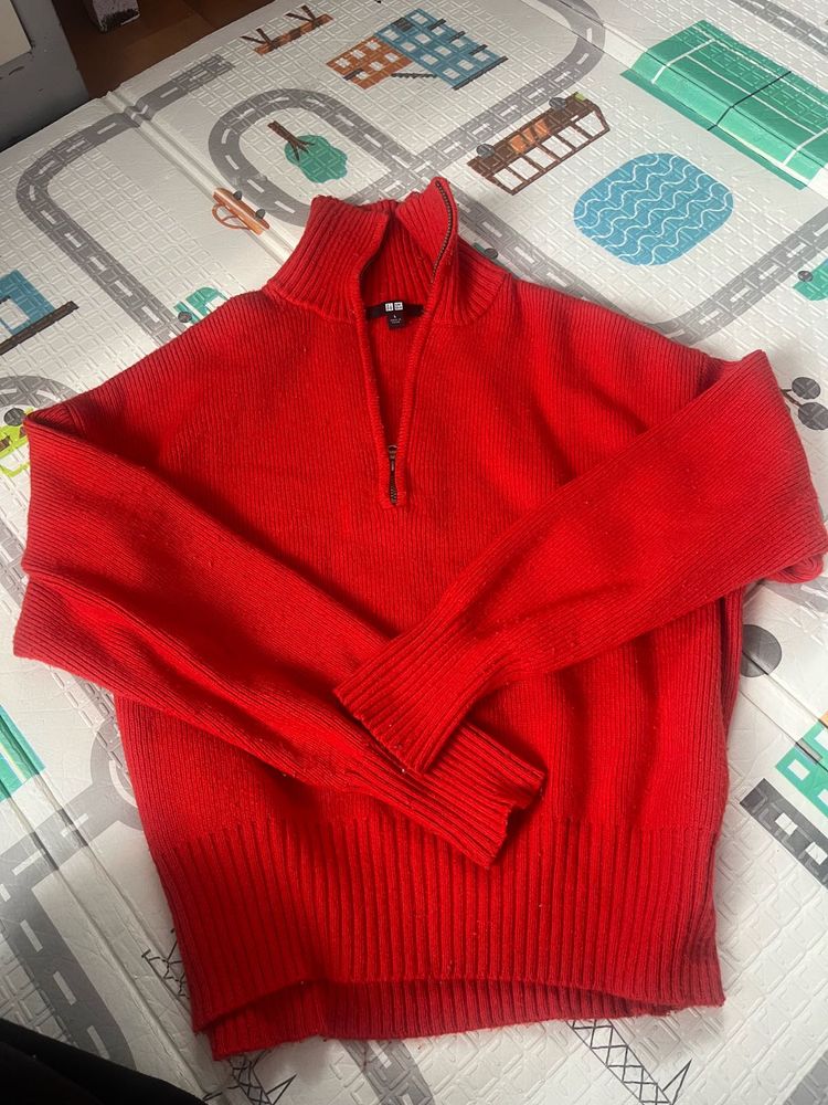 Red Quarter Zip Sweater