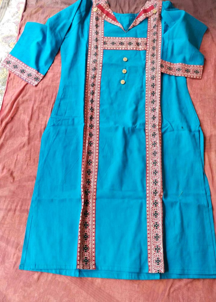 women blue cotton kurti