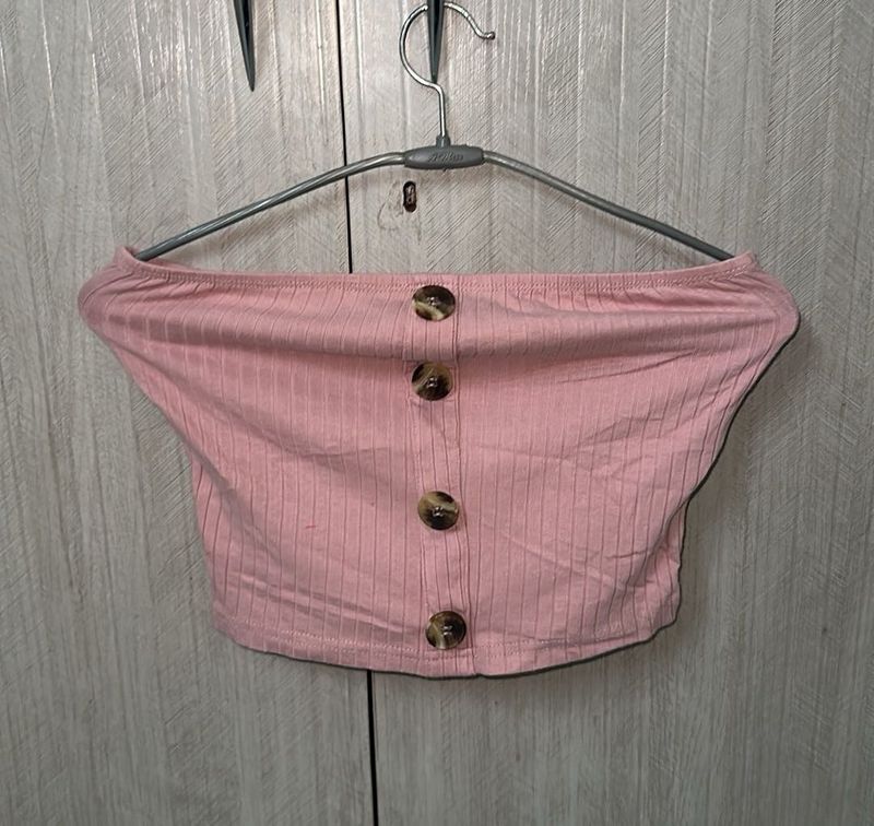 Pink Button Crop Top