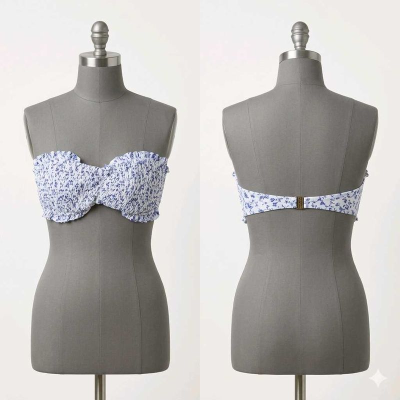Blue Floral Smocked Bandeau Bikini Top