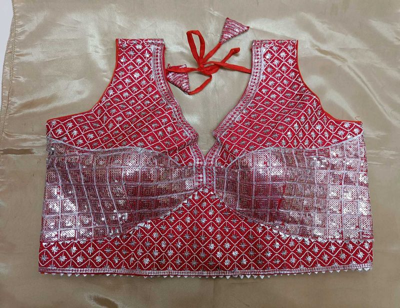 Red &amp; Silver Embellished Blouse