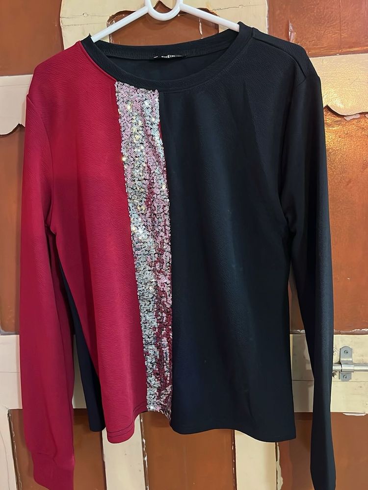 Chic Sequin Panel Long Sleeve Top