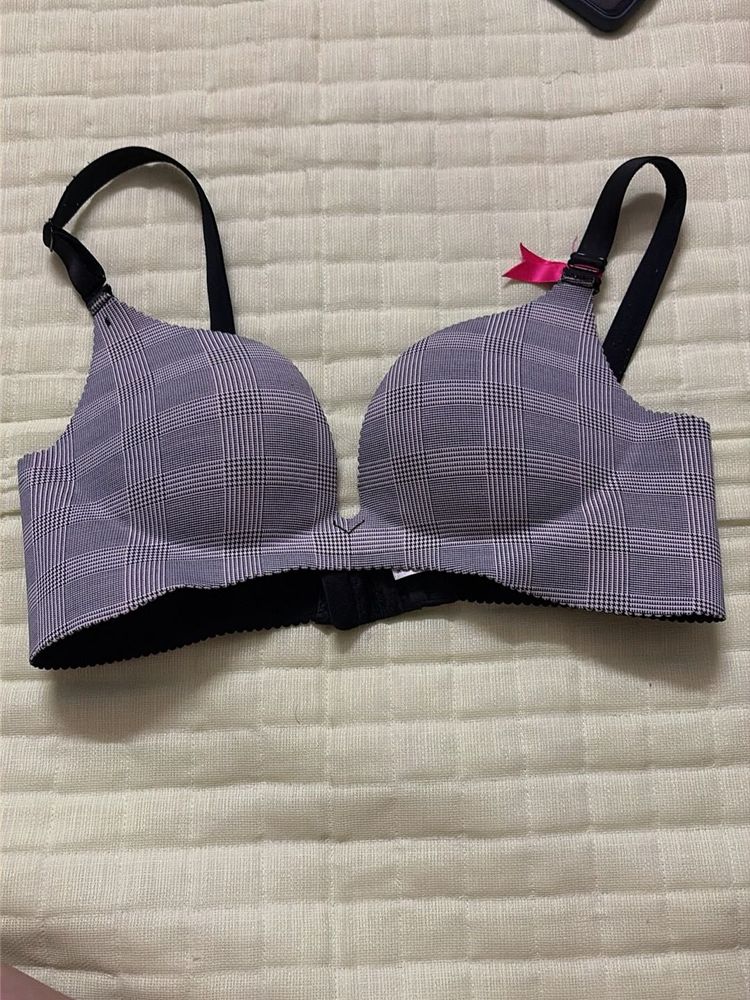 Plaid Pattern Bra with Pink Bow Detail set 2