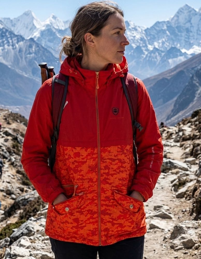 womens Red Hooded mountaneering Jacket
