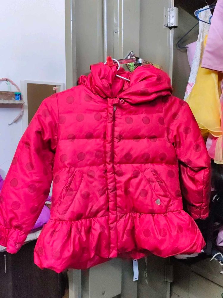 Girls Pink Polka Dot Puffer Coat