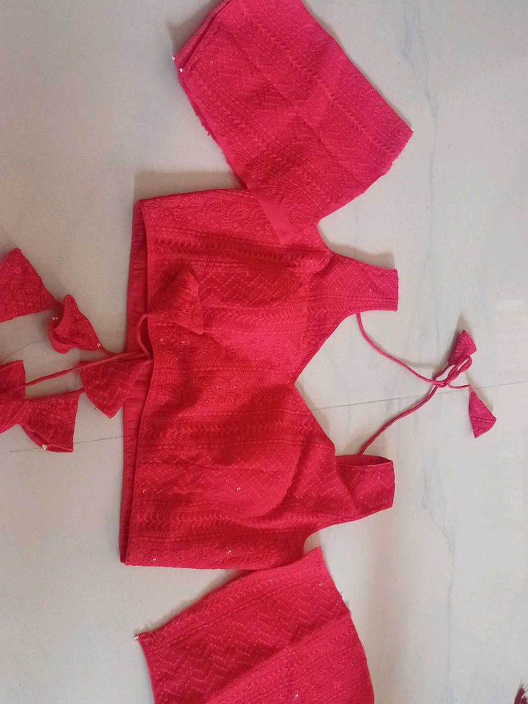 Red Embroidered Padded Blouse
