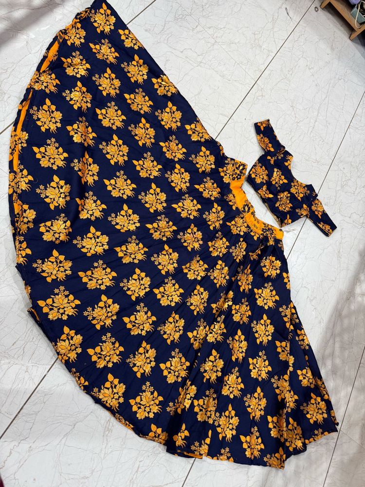 Navy Blue Floral Lehenga full flair