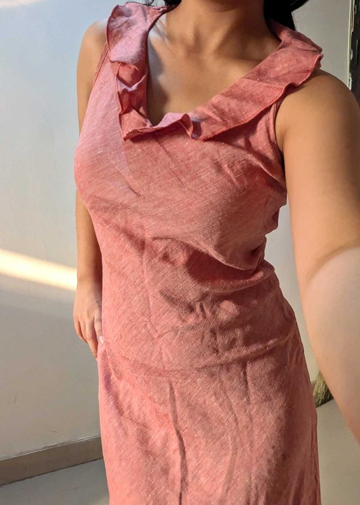 Ruffled Neck Pink Dress