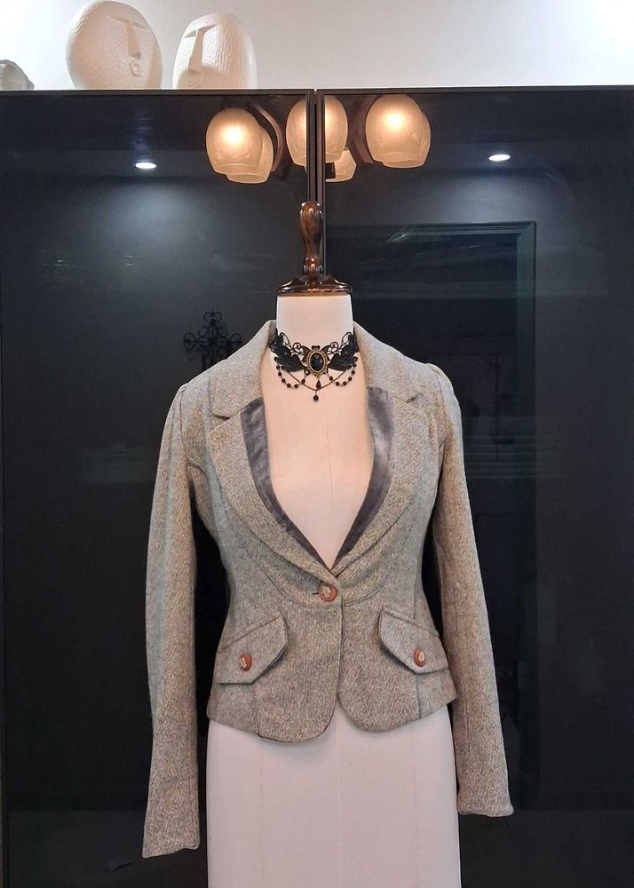 Grey Textured Korean Blazer Jacket
