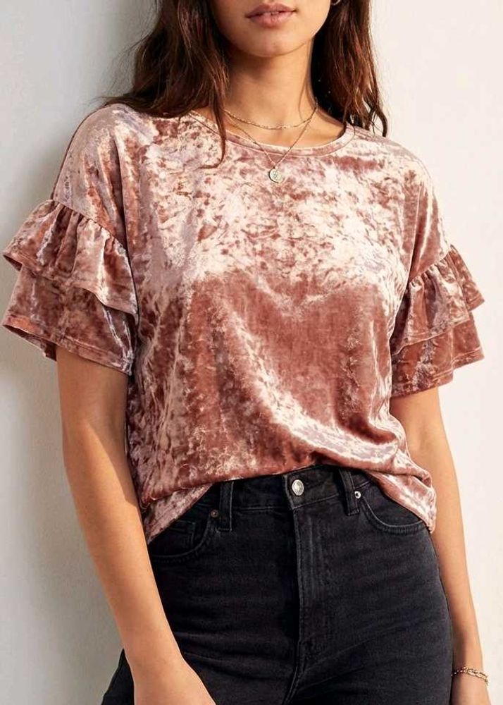 Velvet Ruffle Sleeve Top
