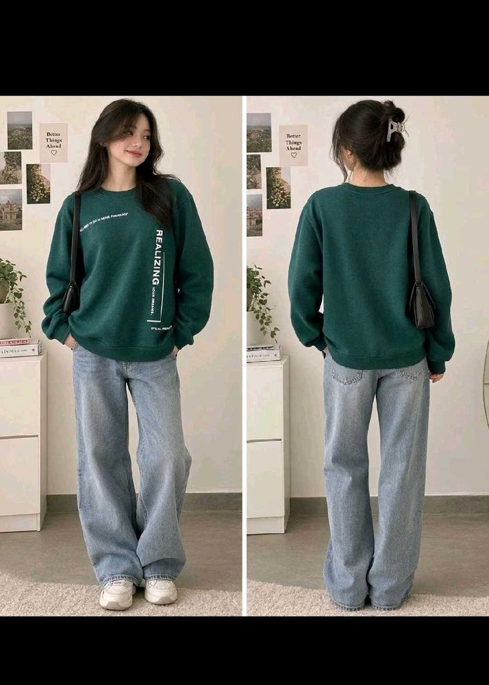 Green Graphic Sweatshirt &amp; Wide Leg Jeans