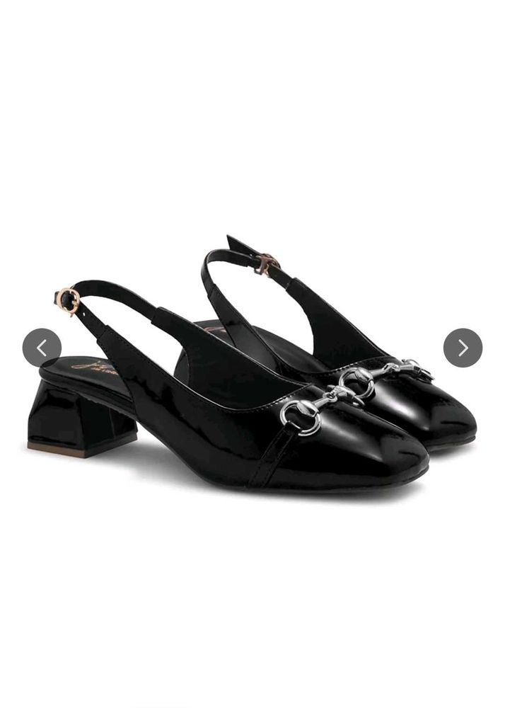 Chic Black Patent Heels with Gold Buckle