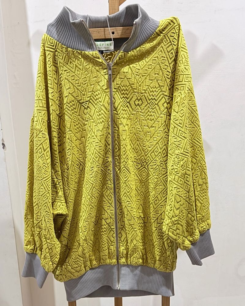 Yellow Textured Bomber Jacket