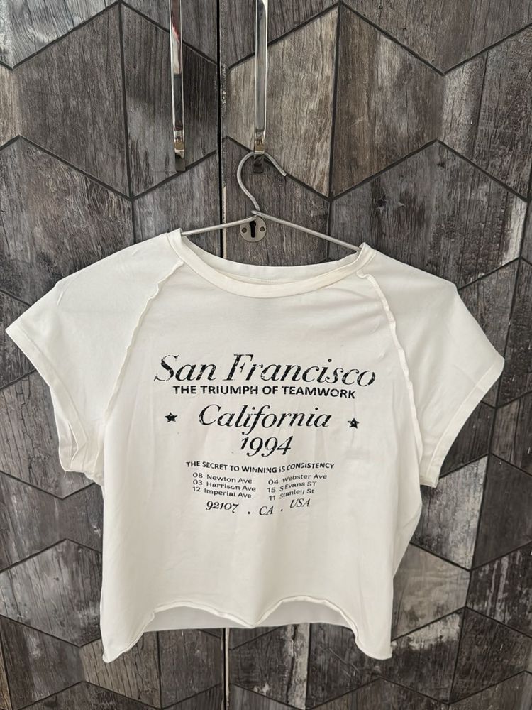 White Graphic Print Crop Top