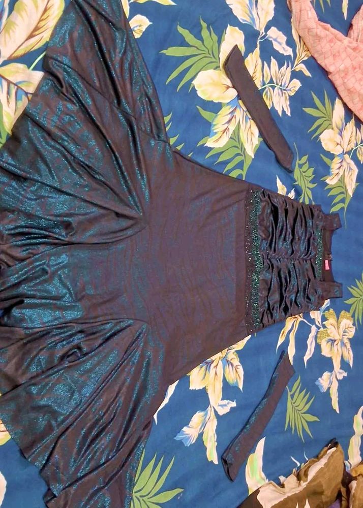 Sparkling Teal Gown with Ruched Bodice