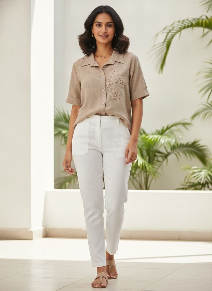 Embellished Linen Blend Shirt