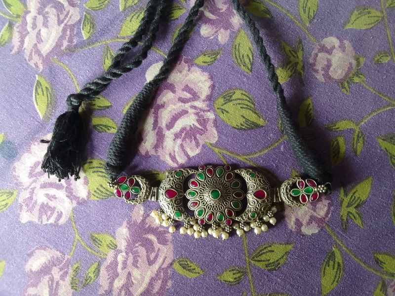 Exquisite Oxidized Silver Necklace with Kemp Stone