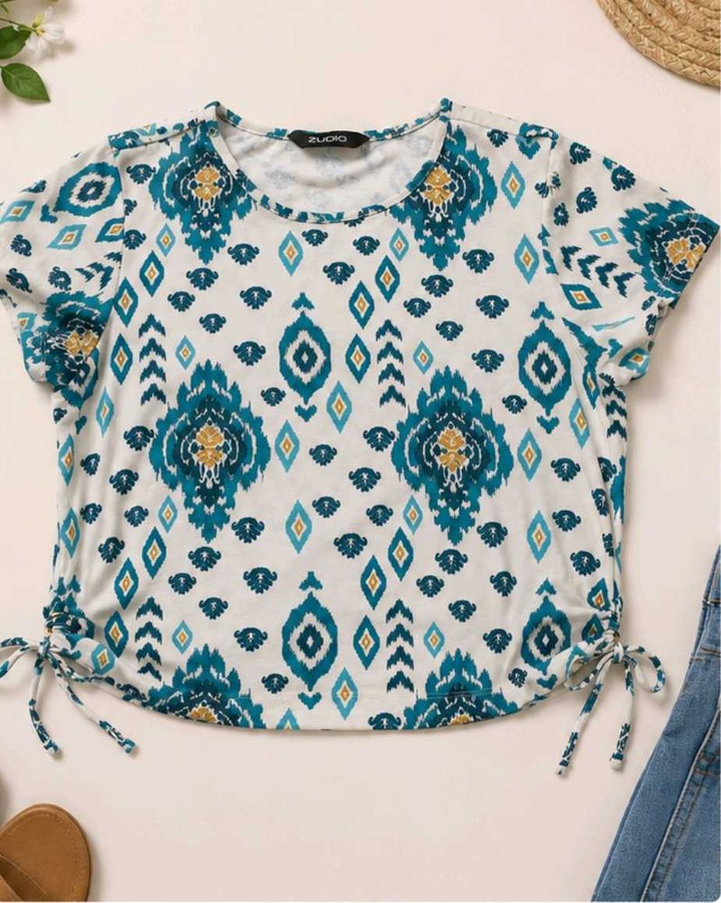 Boho Print Tie-Side T-Shirt