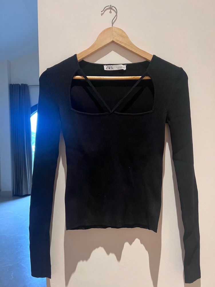 Black Cut-out Knit Top