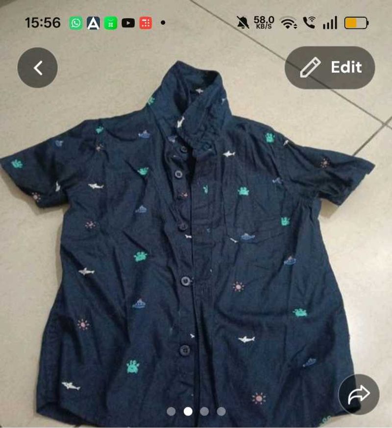 boy's Navy Blue Printed Short Sleeve Shirt(3-4 yea