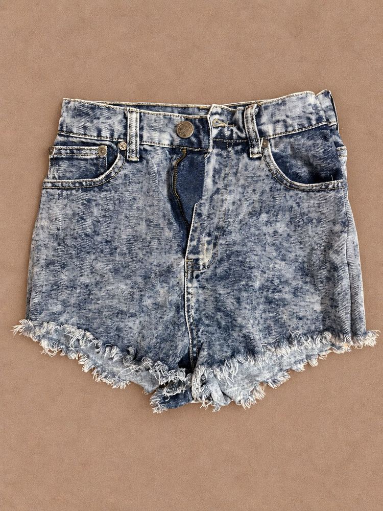 Acid Wash Frayed Denim Shorts |26-28 Size