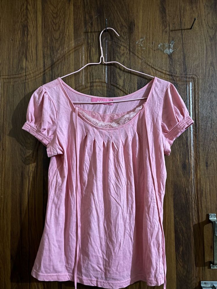 Pink lace detailed shirt