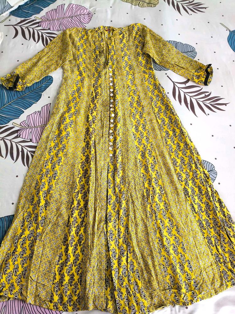 Yellow Printed Ethnic Gown
