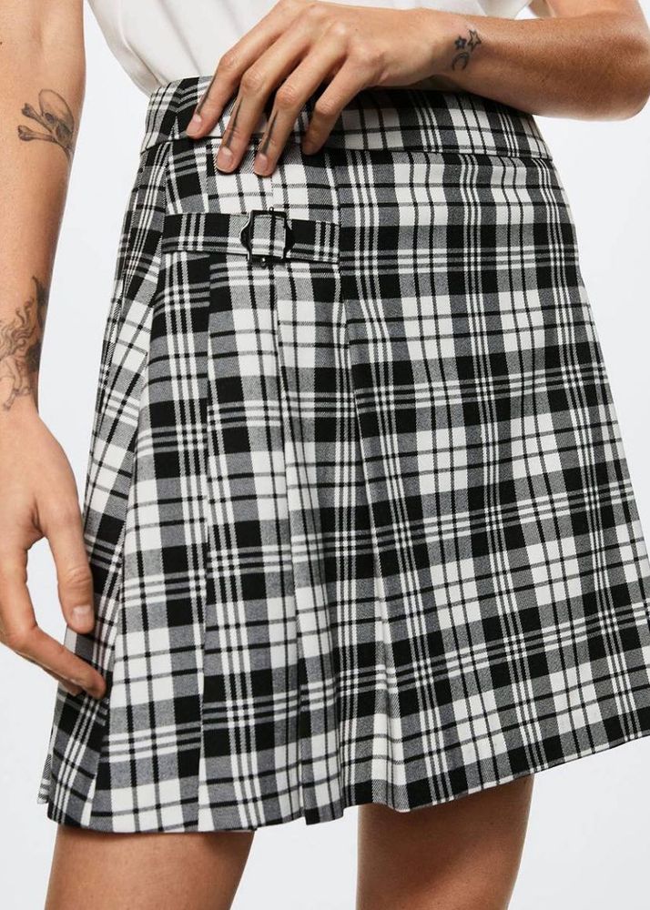 Mango Plaid Mini Skirt