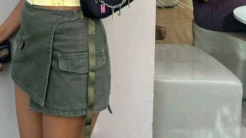 Green Denim Wrap Skirt