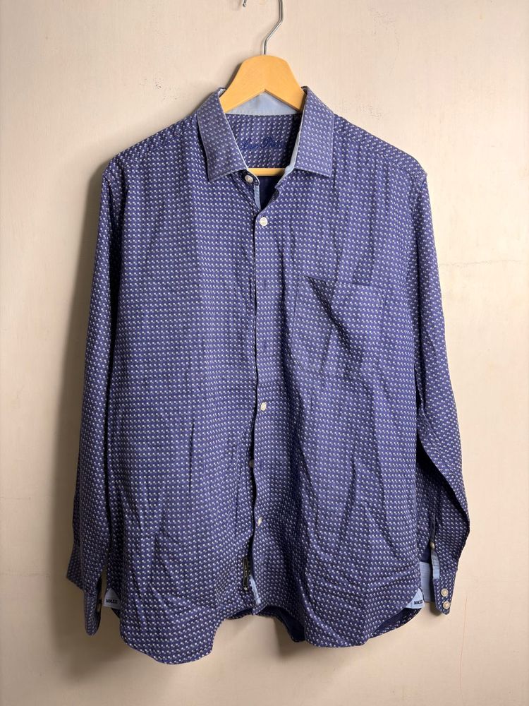 Men's Blue Printed Dress Shirt