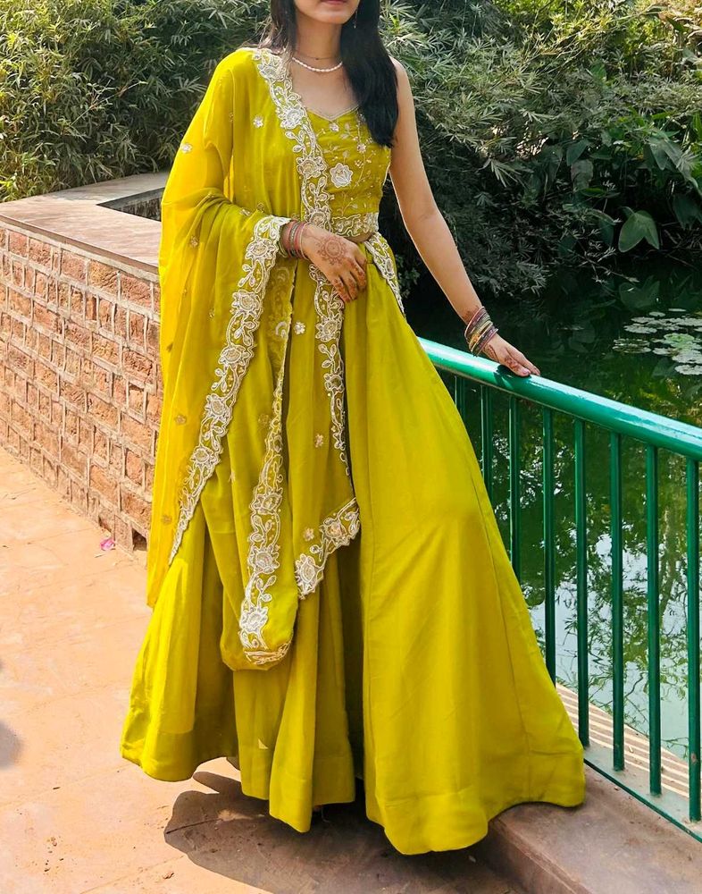shimmer Lehenga Choli light lemon green colour Set
