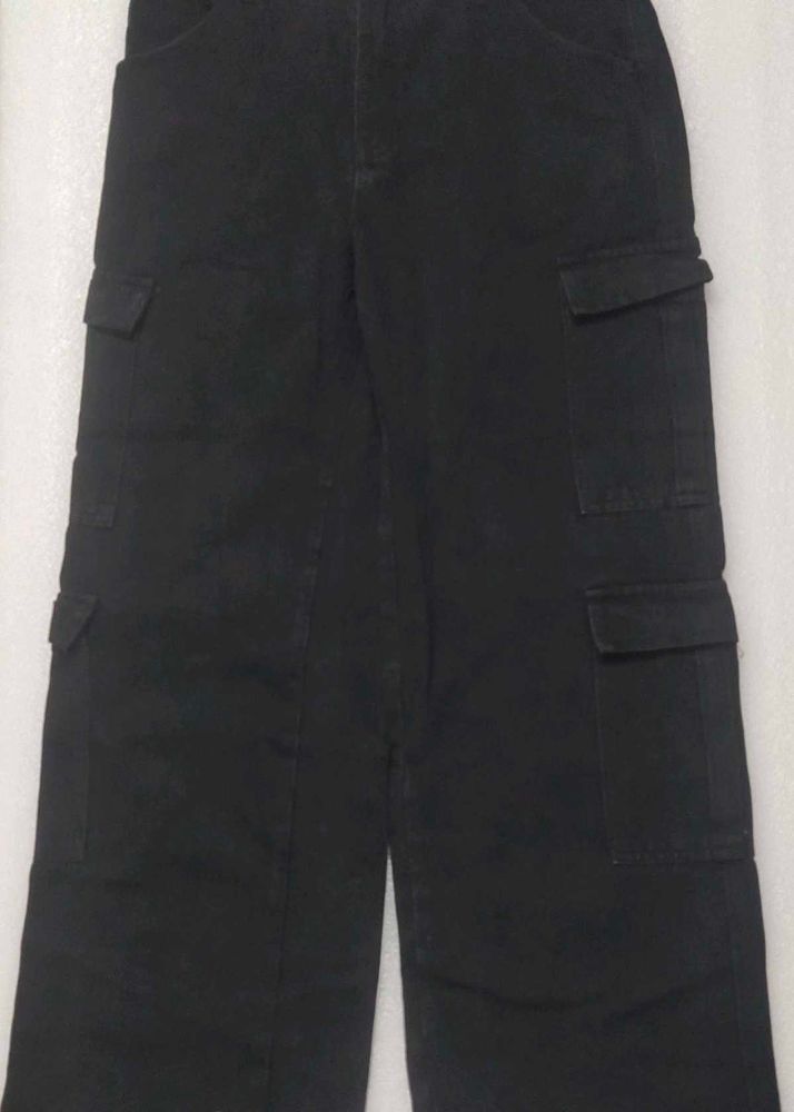 Shein Imported Black Cargo Jeans For Women