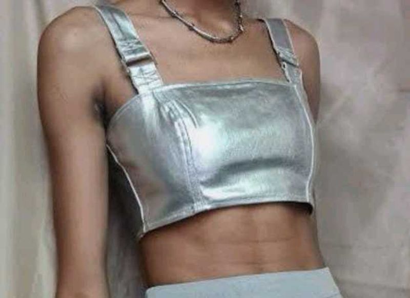 Metallic Silver Cropped Tank Top