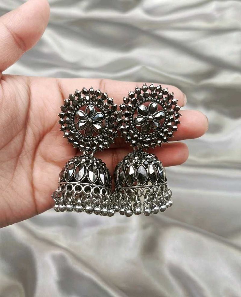 pinterest Oxidized Silver Jhumka earrings