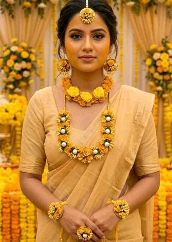 Yellow Floral Haldi Jewellery Set