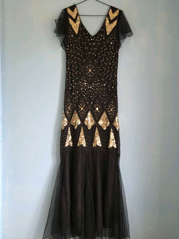 Sparkling Black Sequin Flapper Dress