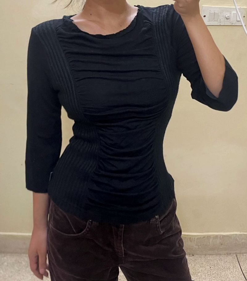 Chic Black Ruched &amp; stripe tops(Combo)